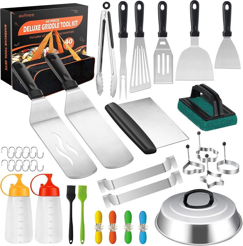 Aofmee 40 Pcs Griddle Accessories Kit, Flat Top Grill Accessories Set for Blackstone and Camp Chef, Griddle Tools Set with Spatula, Basting Cover, Scraper, Bottle, Tongs, Egg Ring for Outdoor BBQ and Camping - Image 1